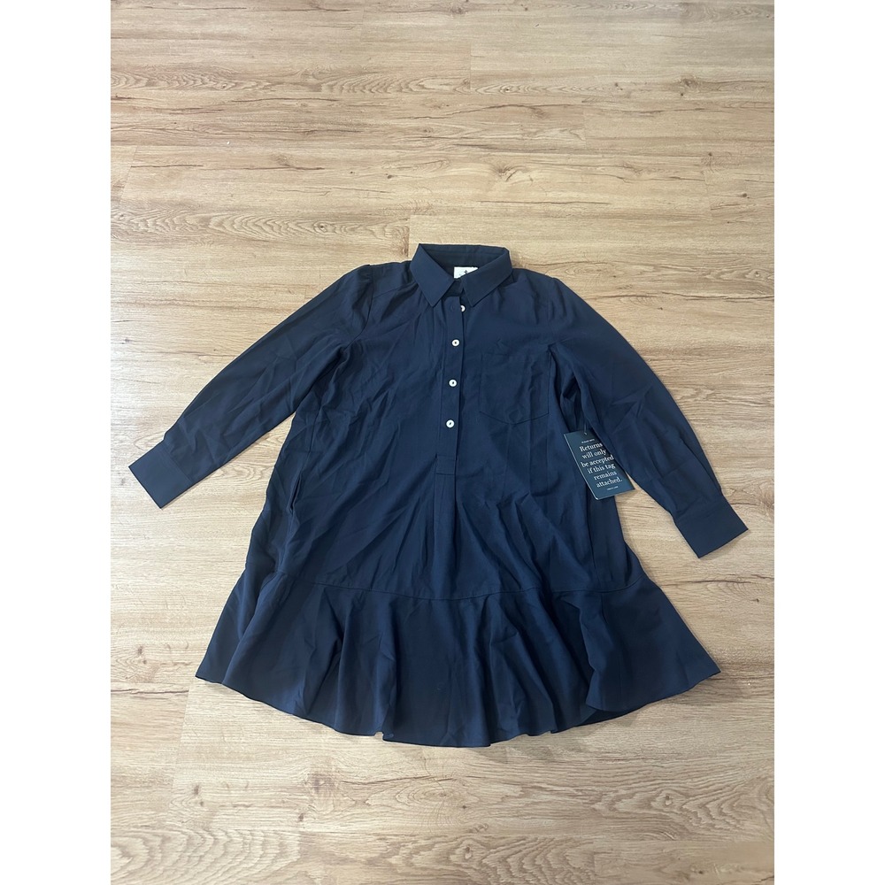 Tuckernuck Callahan Navy Blue Ruffle Hem Shirt Dress XS Y23002T NWT